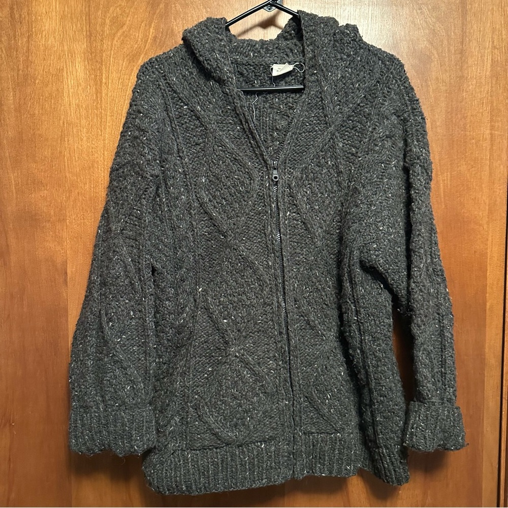 Wool Handmade Full‎ Zip Sweatshirt Jacket Medium Dark Gray